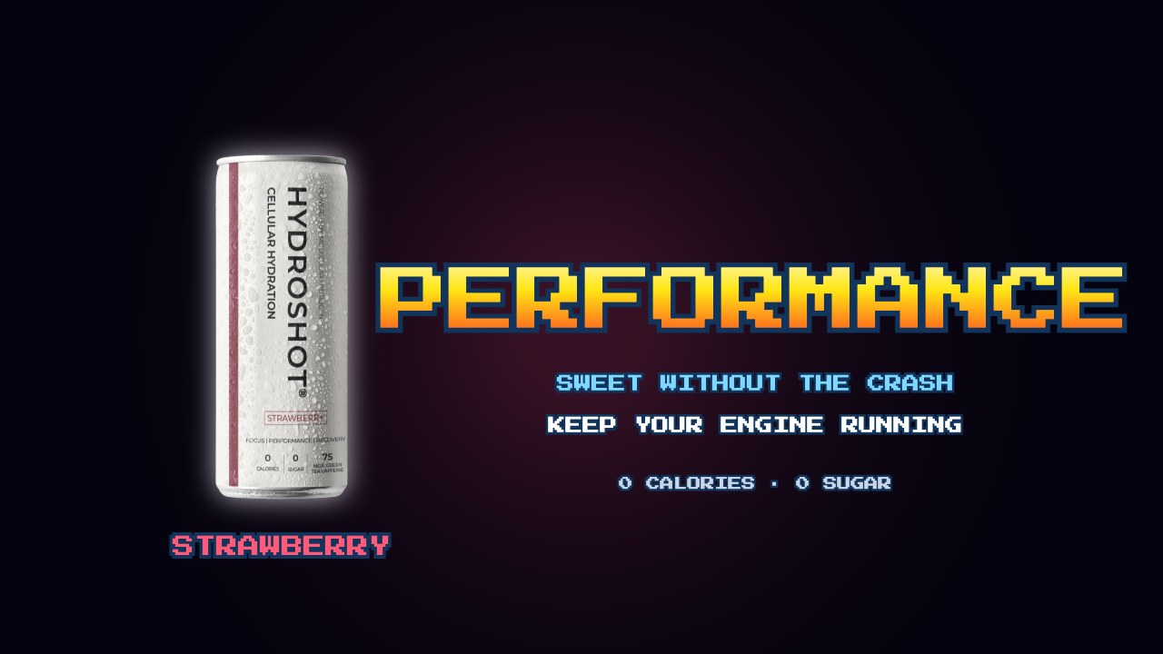 End card: Strawberry flavor, PERFORMANCE