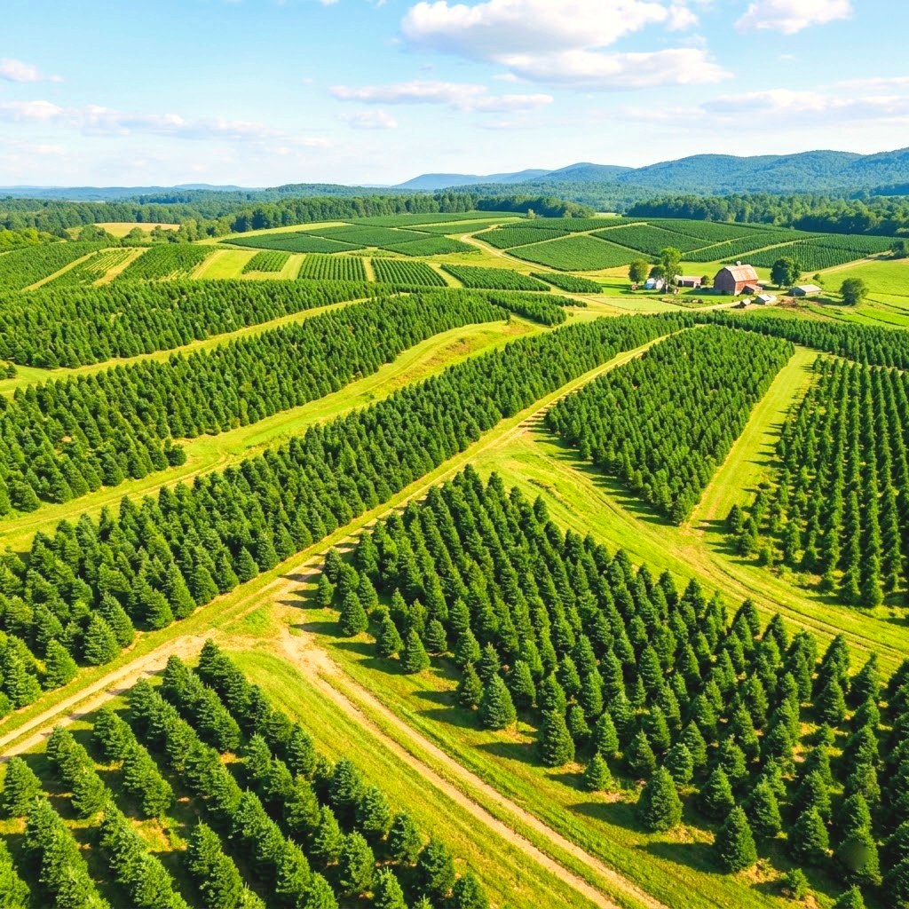 Rows of evergreens on a tree farm
